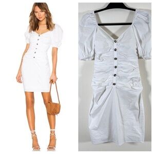LPA Revolve Shirred Button Up Dress With Puff Sleeve White Size XS Cotton Y2K